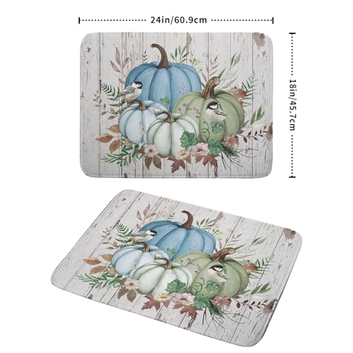 Fall Blue Pumpkin Dish Drying Mat 18x24 inch Autumn Harvest Dish Rack Mats Reversible Microfiber Drainer Pad for Kitchen Countertop Decor (Blue Pumpkin / 18" x 24")