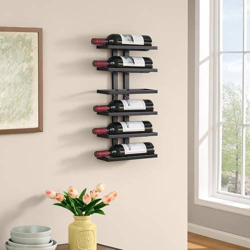 3 Set 6 Tier Wall Mount Wine Rack (3 Pack (18 Bottles) / Black)