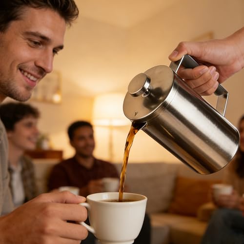 600ml Small French Press Coffee Maker (20 oz / Silver matte)