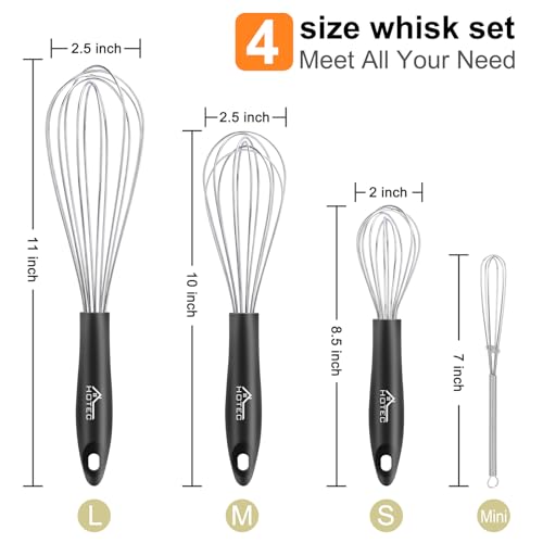 Stainless Steel Whisk Set of 4 (4pcs: Silver 6.7"+9.3"+10.4"+12")