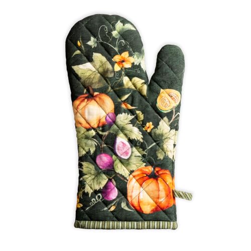 Maison d'Hermine Oven Gloves 100% Cotton Oven Mitt (026 - Pumpkin Garden - Dark Green / 7.5" x 13" (Oven Mitt))