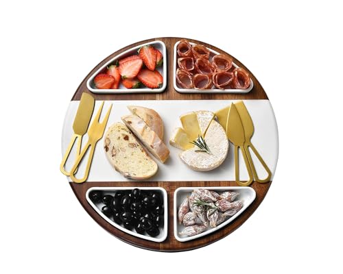 Upgraded Lazy Susan Cheese Cutting Board Set (Round 13" Marble)
