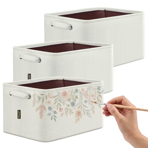 3 Pack Fabric Closet Storage Bins for Shelves (White for DIY / 3PCS/Small-12x8x8)