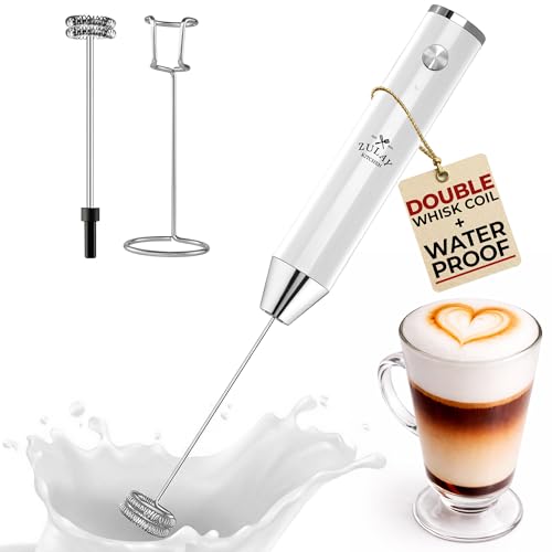 Rechargeable Milk Frother Handheld (Lux White / Rechargeable Z1 Motor Max)