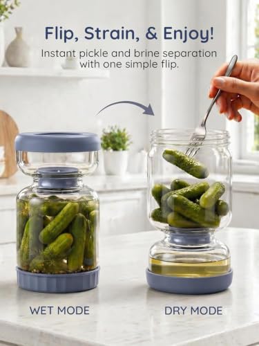 Pickle Jar with Strainer Flip Hourglass Shape (Haze Blue2pcs)