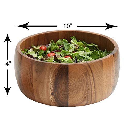 Woodard & Charles Acacia Wood 10" 3 Pc Salad Bowl w (10" x 4" Bowl w/ Salad Hands-*Pack of 4*)