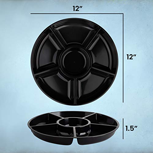 6 Sectional Round Plastic Serving Tray (Black)
