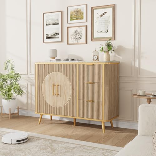 47.3" Modern Buffet Cabinet with Storage (Natural Oak-3draws)