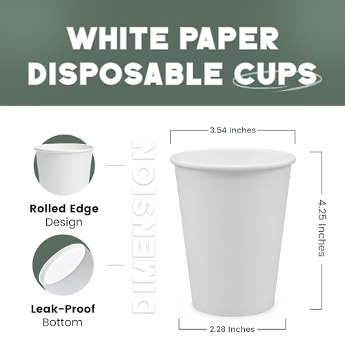Paper Cups 12 oz 200 Pack for Coffee & Tea Made in USA (12oz - 200 Count)
