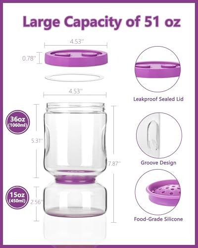 Pickle and Olive Hourglass Jar with Strainer Flip for Pickle Juice Separator from Wet and Dry (9.1-Purple / 51oz 1pc)