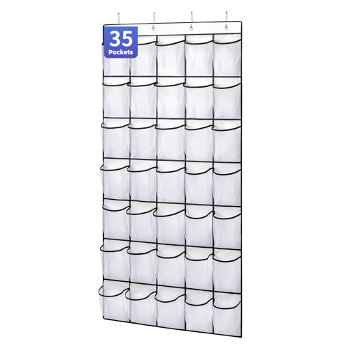 35 Pockets Over the Door Shoe Organizer (White - 35 Pockets)