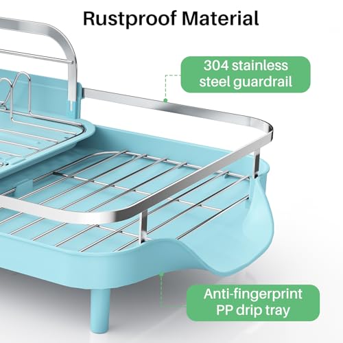 Expandable Dish Drying Rack for Small Kitchen Counter (Blue)