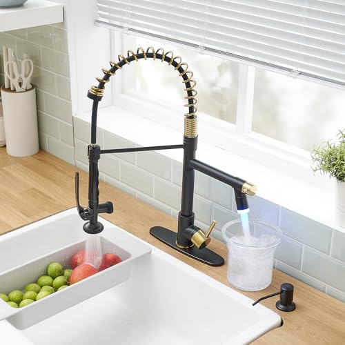 Commercial Kitchen Faucets with Pull Down Sprayer Matte Black&Gold (Black&Gold)