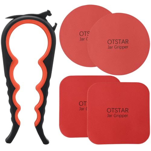 Jar Opener with Gripper Pads for Weak Hands (Black and Red)