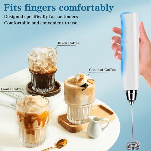 Milk Frother Wand Rechargeable Handheld Whisk Coffee 3 Speed Adjustable (Basic Frother / White)