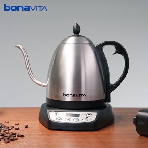 1L Digital Variable Temperature Gooseneck Electric Kettle for Coffee Brew and Tea Precise Pour Control (Plastic Black)