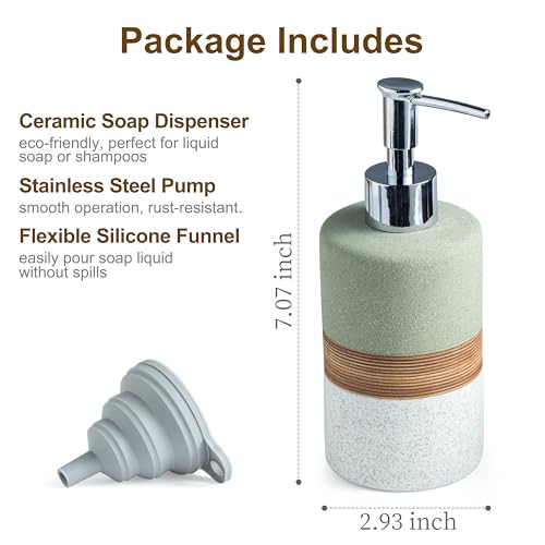 Ceramic Dish Soap Dispenser for Bathroom Shower Hand Soap Dispenser (Green and White / 1xSoap Dispenser)