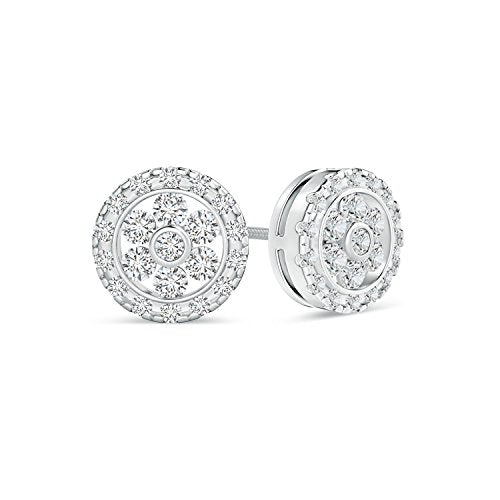 Diamond Flower Cluster Stud Earrings in 14K Solid White Gold for Women
