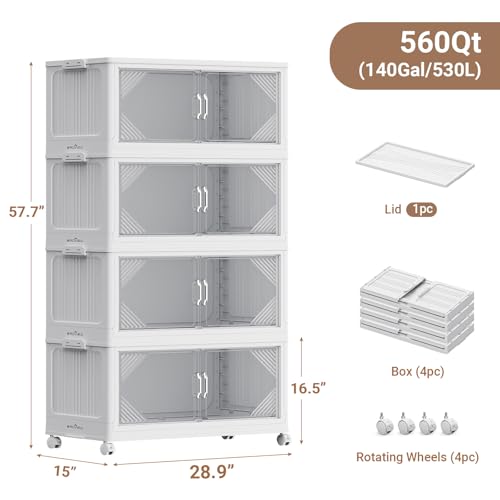 V60 560QT Plastic Stackable Storage Bins with Lid (White / 140QT-4Pack)