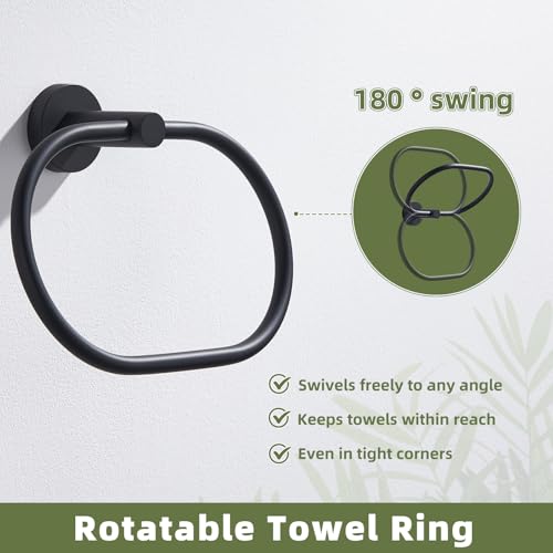 Matte Black Oval Towel Ring for Bathroom Kitchen (Matte Black)