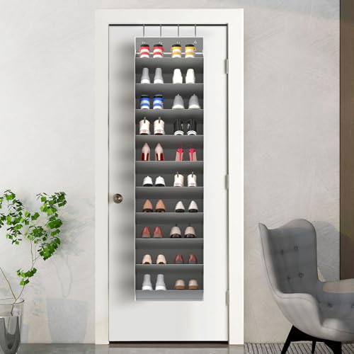 10 Tiers Large Size Over Door Shoe Organizer Storage (Grey-10 cell)