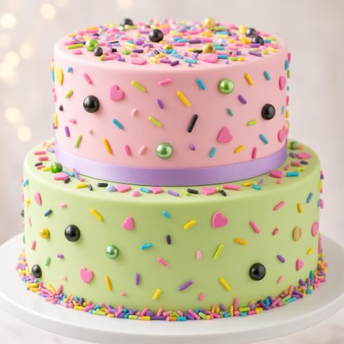 Pink & Black & Green & Yellow Sprinkles Mix Size Pearls Disco Themed Cake Decorations Cupcake Toppers Perfect for Wedding Valentine Christmas Supplies 4.58OZ (Pink&Black&Green&Yellow)
