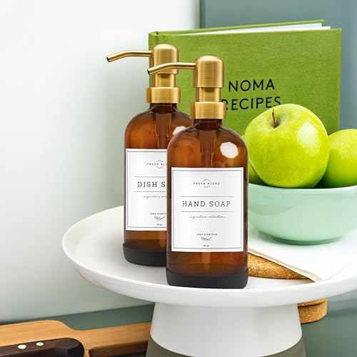 Amber Glass Soap Dispenser Set (Amber Bottle / Gold Pump)