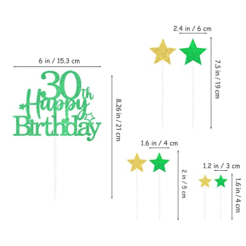 Green Gold 30th Birthday Cake Topper with Glittery Stars (7 Count)