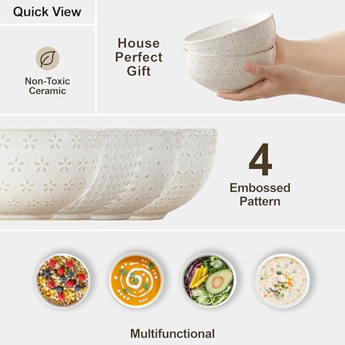 Cereal Bowls 30 Ounce Ceramic Soup Bowl for Kitchen (30 OZ / Arctic White)