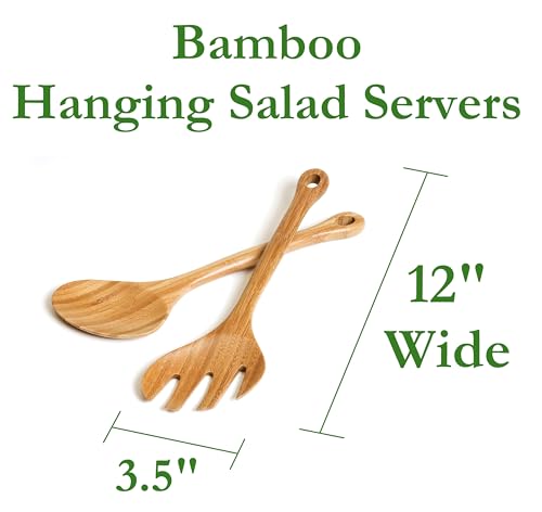 Bamboo Wood Hanging Salad Servers (Bamboo Wood / 12" Long)