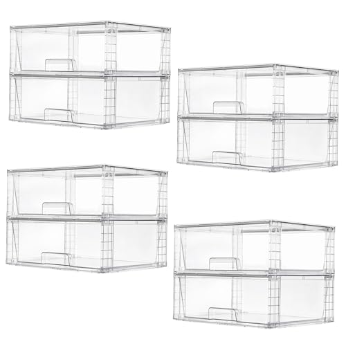 8 Pack Large Clear Stackable Storage Drawers for Closet