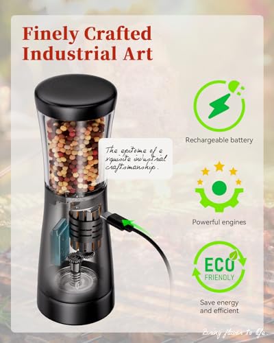Electric Salt and Pepper Grinder Set with Storage Base (Matte Black)