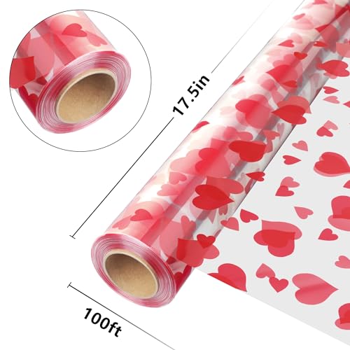 100ft Clear Cellophane Wrap Roll with Heart (146 Sq Ft)