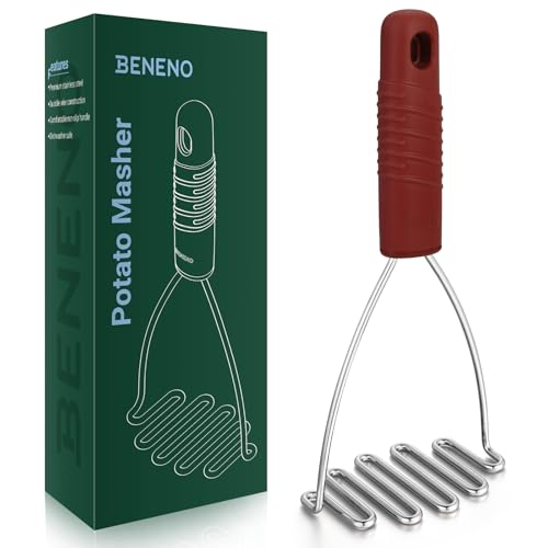 Ergonomic Soft Grip Stainless Steel Potato Masher (Red)
