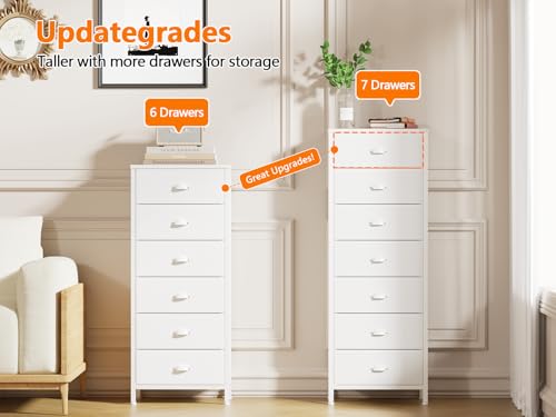 White Tall Dresser for Bedroom (White / 11.8"D x 15.8"W x 43.3"H (7 Drawers))