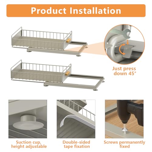 Under Sink Organizer (2 Pack Single Layer / Gray)