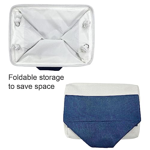 Storage Basket for Organizing (White & Blue / 3PCS/Medium -13.8Lx9.8Wx6.7H)