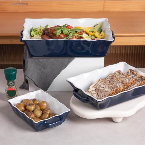 Sweejar Casserole Dishes for Oven (Navy New / Baking dish(Set of 3))