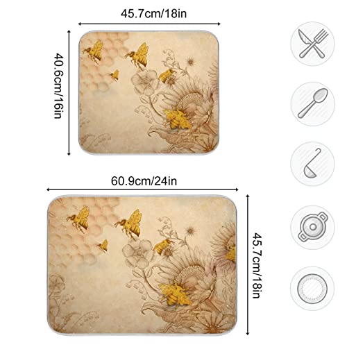 Super Absorbent Dish Drying Mat (Sunflower Bee Retro / 18" x 24")