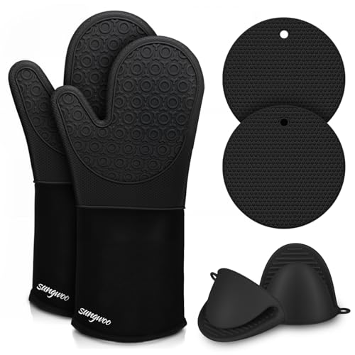Oven Mitts and Pot Holders Set (Black / 14.6in Oven Mitts Set)