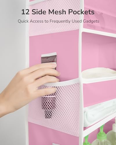 Over The Door Organizer with 6 Large Pockets 12 Side Pockets (Pink / 1 Pack)