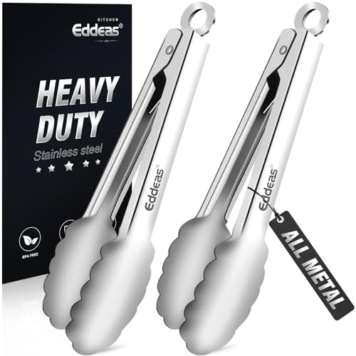 2PCS 7Inch Tongs for Cooking Heavy Duty All Metal Kitchen Tongs (7 inch / Silver 2Pcs)