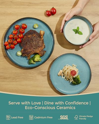 Stoneware Dinnerware Sets for 4 (Green Black / Set (12pcs))