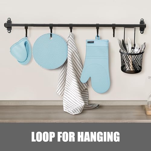 Silicone Oven Mitts and Pot Holders Sets (Sky Blue)