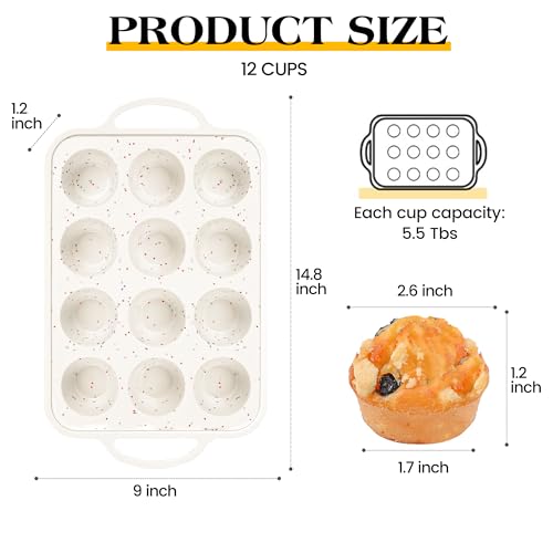 12 Cups Silicone Muffin Pans for baking with Metal Frame (Cream / 12-Cup Regular)