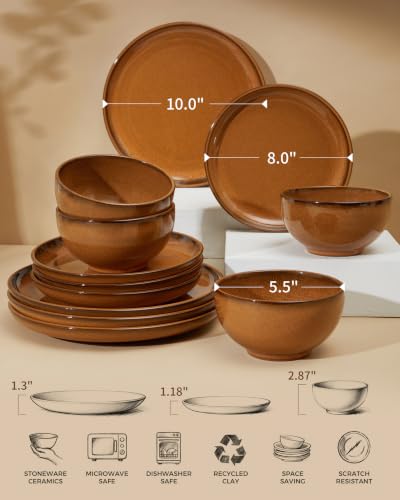 Stoneware Dinnerware Sets for 4 (Caramel Brown / Set (12pcs))