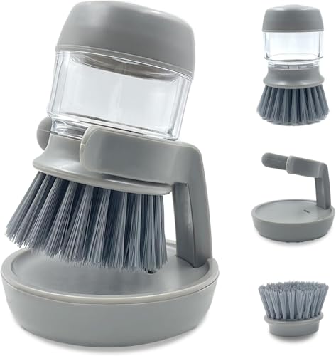 Soap Dispenser Palm Dish Brush with Storage Bracket (Gray)