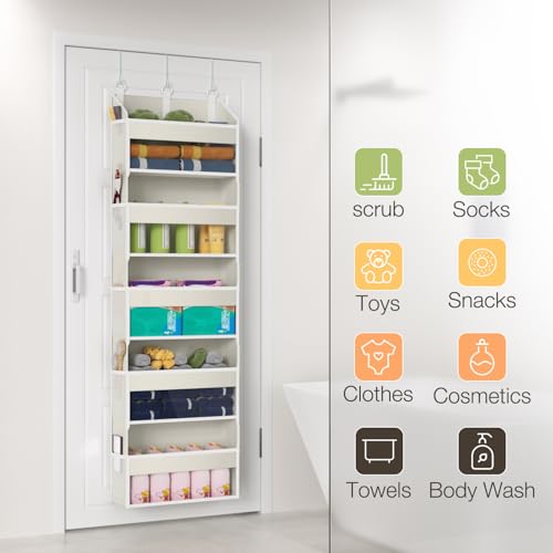 Over the Door Organizer Over the Door Shoe Organizer with 5 Front & 10 Mesh Side Pockets (Beige)