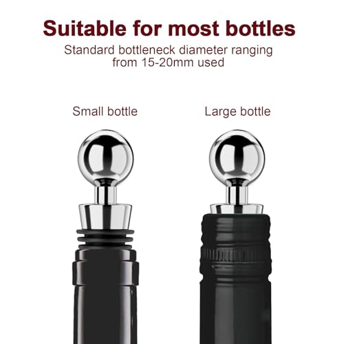 Wine Stoppers for Wine Bottles 6Pcs Vacuum Wine Bottle Stopper with Silicone Reusable Wine Corks (Silver / 6 Pack)