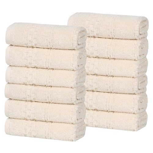 Playa Zero Twist Cotton Medium Weight Small Towels (12 Piece Washcloth / Ivory)